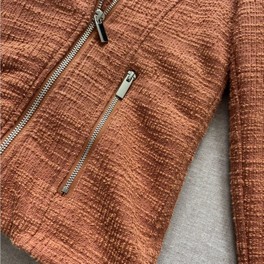 Nine West textured knit motorcycle jacket.